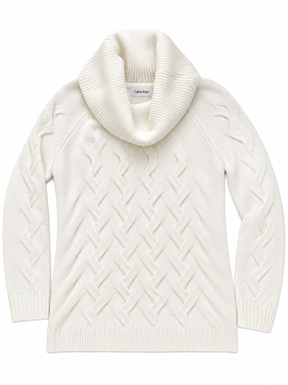 Calvin Klein Ivory Cable Knit Cowl Neck Sweater
